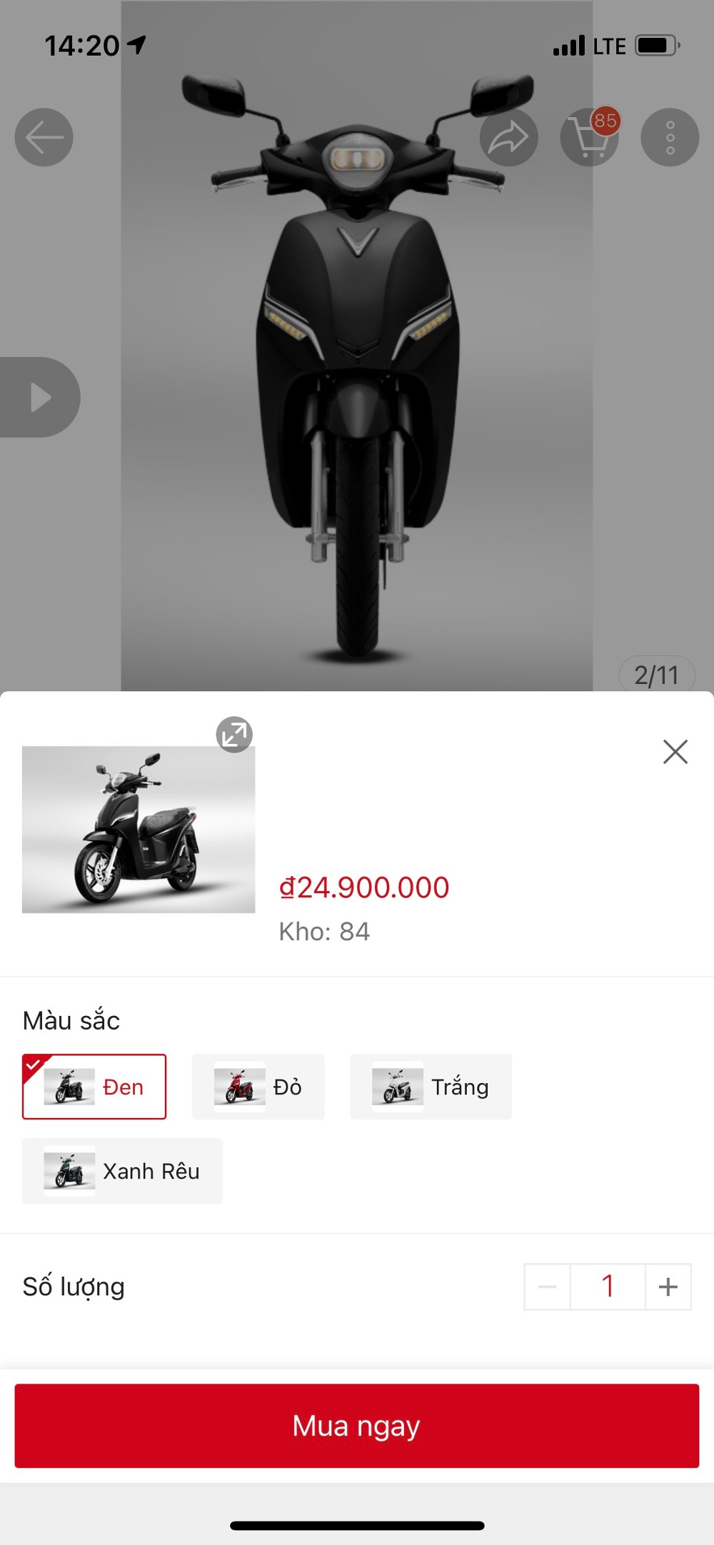 Chọn màu xe VinFast Feliz trên shopee
